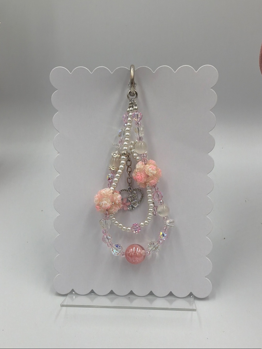 Pink and Silver Floral Bead Charm